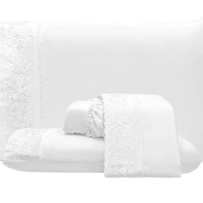 Jogo De Cama Lençol Casal Top Line 4 Peças - Branco - 100% Poliéster