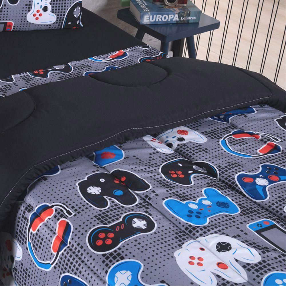 Kit Coordenado Edredom Com Lençol Solteiro Alegria - Play Game - 100% Poliéster - 3