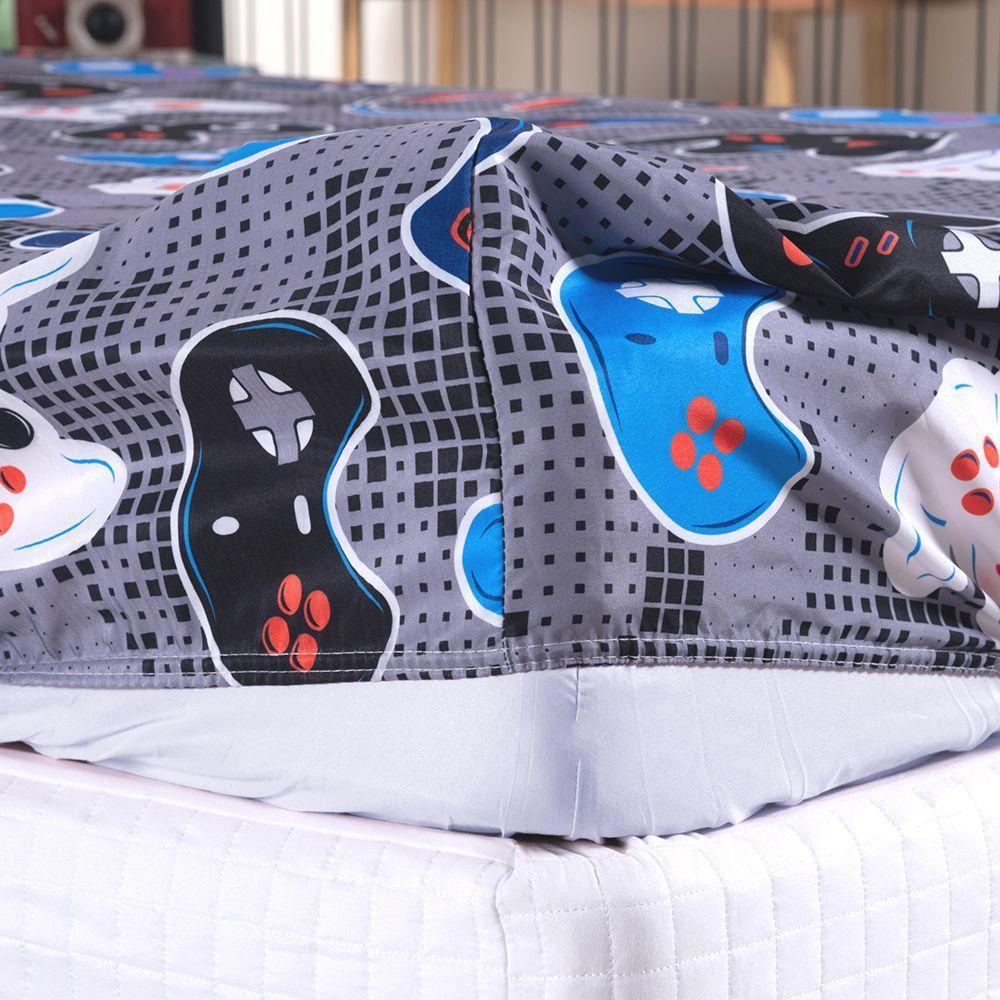 Kit Coordenado Edredom Com Lençol Solteiro Alegria - Play Game - 100% Poliéster - 5