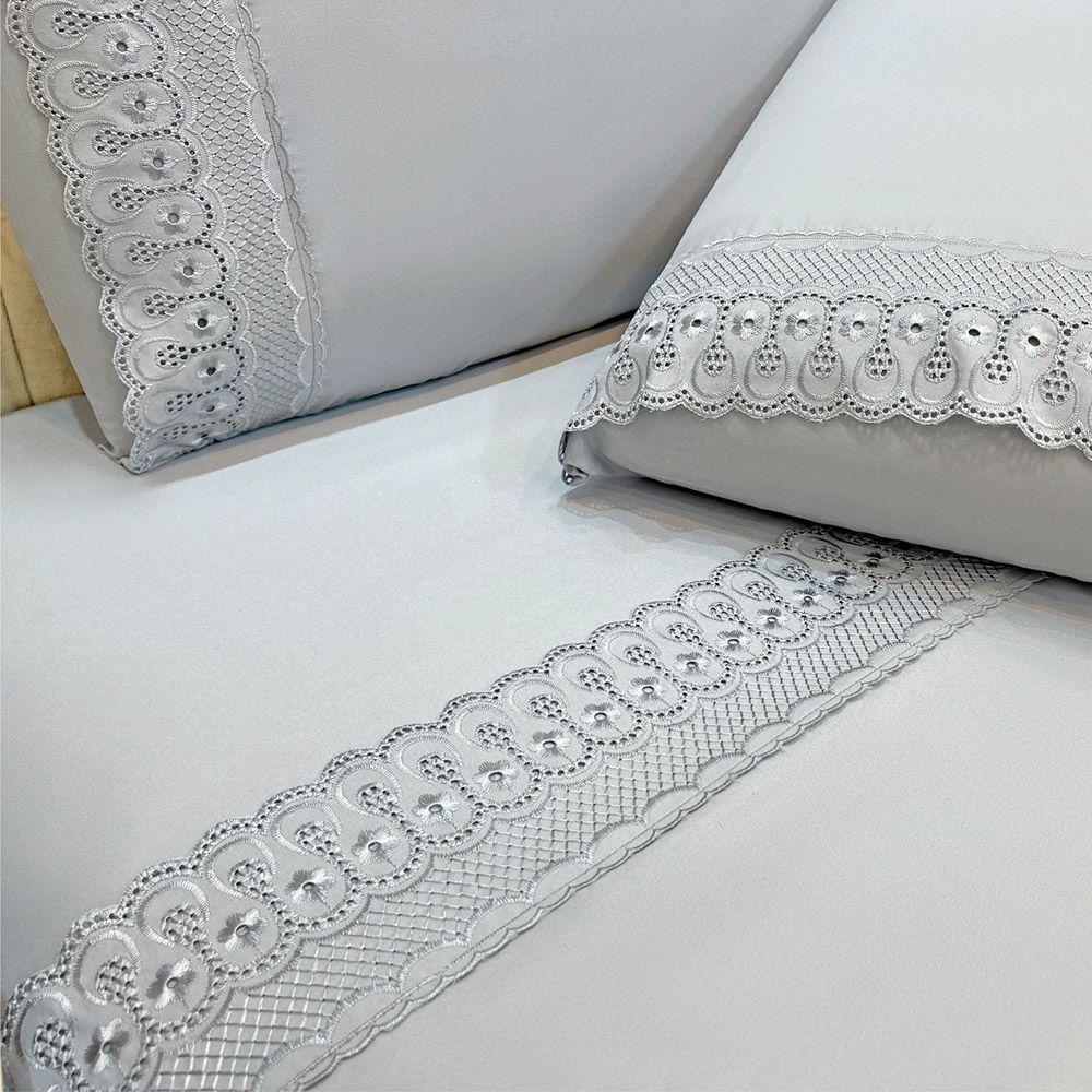 Jogo De Cama Lençol King D Mais 4 Peças - Cinza - 100% Poliéster - 1