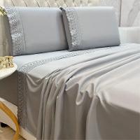 Jogo De Cama Lençol King D Mais 4 Peças - Cinza - 100% Poliéster - 2