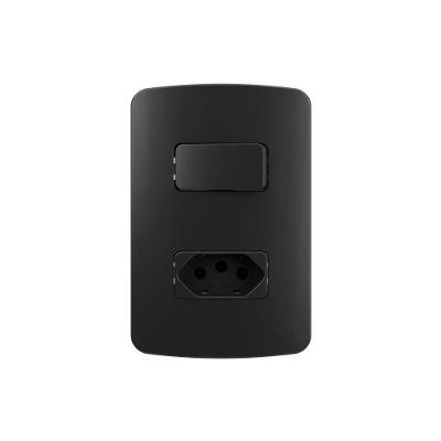 Interruptor Simples 10a E Tomada 2p+t 20a Margirius B3 Colors Com Placa 4x2 Preto Ebony Preto
