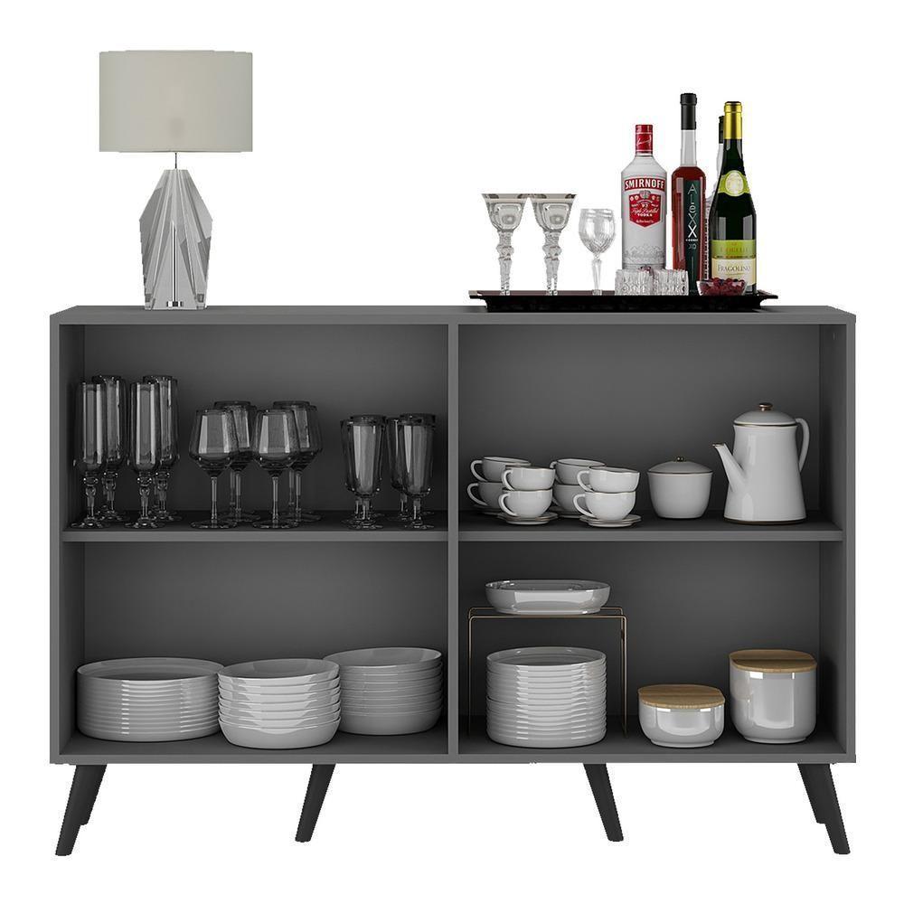 Aparador Buffet 4 Portas Retrô Veneza Multimóveis V3556 Grafite/Preto Grafite/Preto - 3