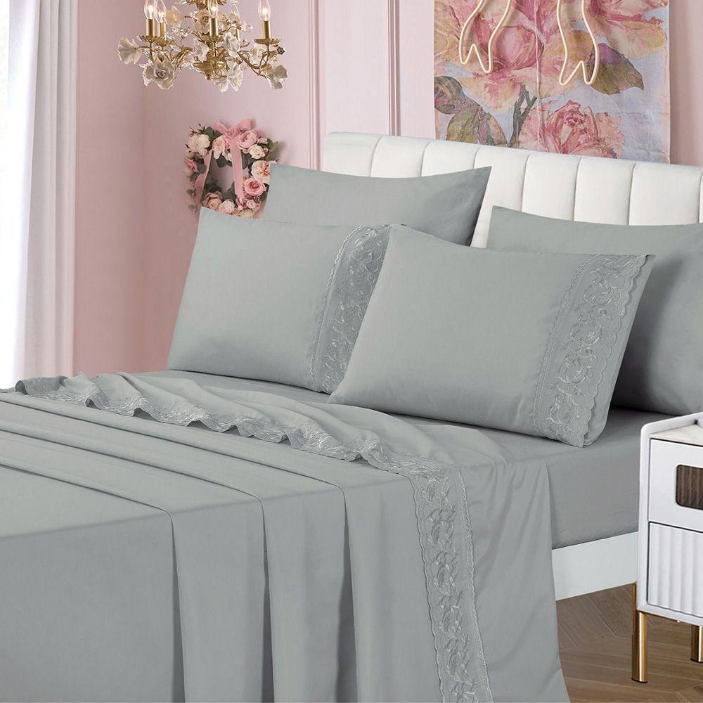 Jogo De Cama Lençol King Top Line 4 Peças - Cinza - 100% Poliéster - 3