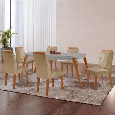 Mesa Copper 180cm Mdf Vidro E 6 Cadeiras Melissa Turim 07/off/naturale/serig. Off Com Vidro