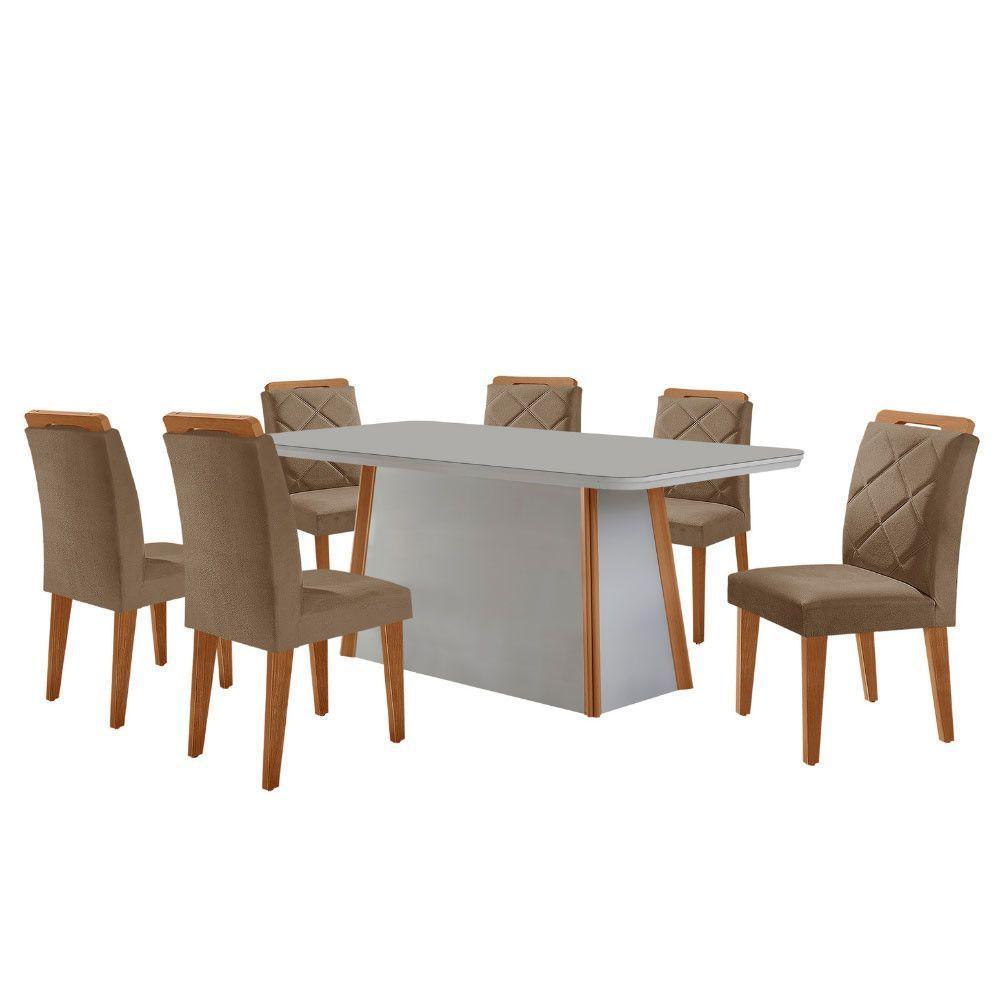 Mesa Diane 180cm Mdf Vidro E 6 Cadeiras Melissa Vel Capuccino /off /naturale /serig Off Com Vidro - 2