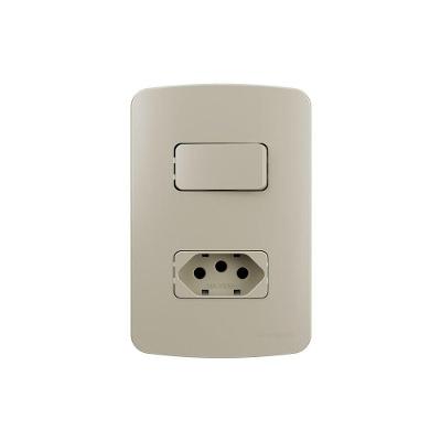 Interruptor Simples 10a E Tomada 2p+t 20a Margirius B3 Colors Com Placa 4x2 Pérola Pérola