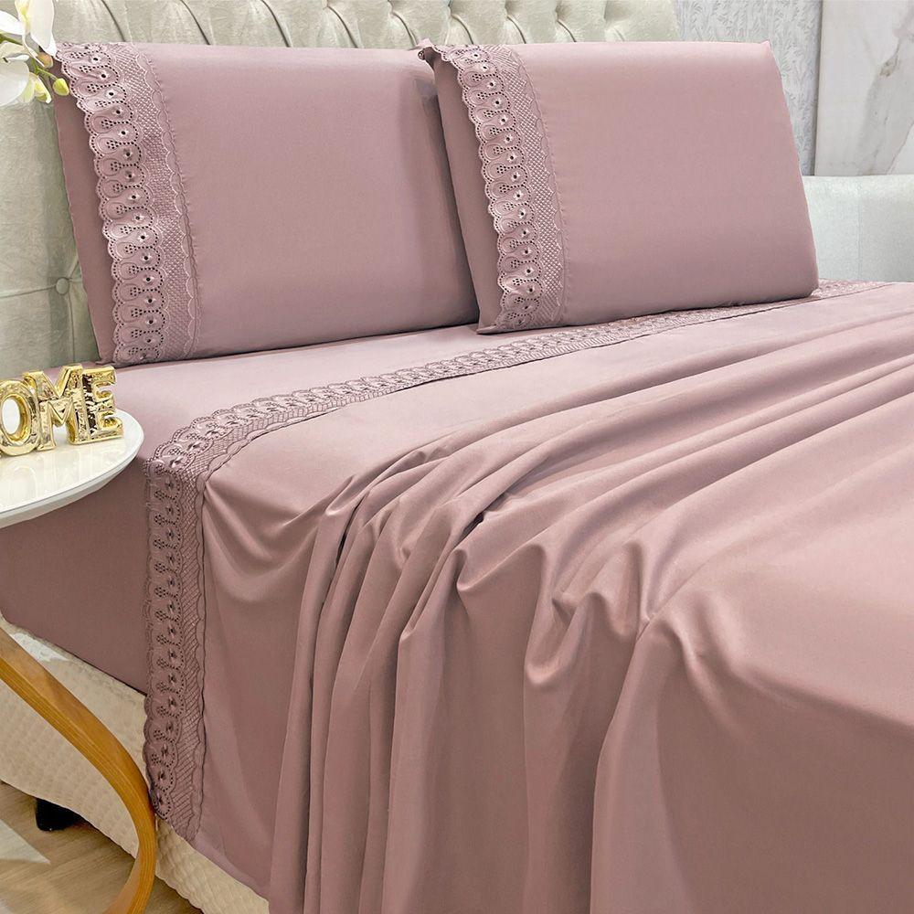 Jogo De Cama Lençol King D Mais 4 Peças - Rosê - 100% Poliéster - 2
