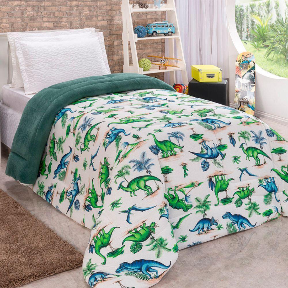 Edredom Mimos Solteiro Dupla Face Malha Manta Soft Dinossauro - 100% Algodão - 2