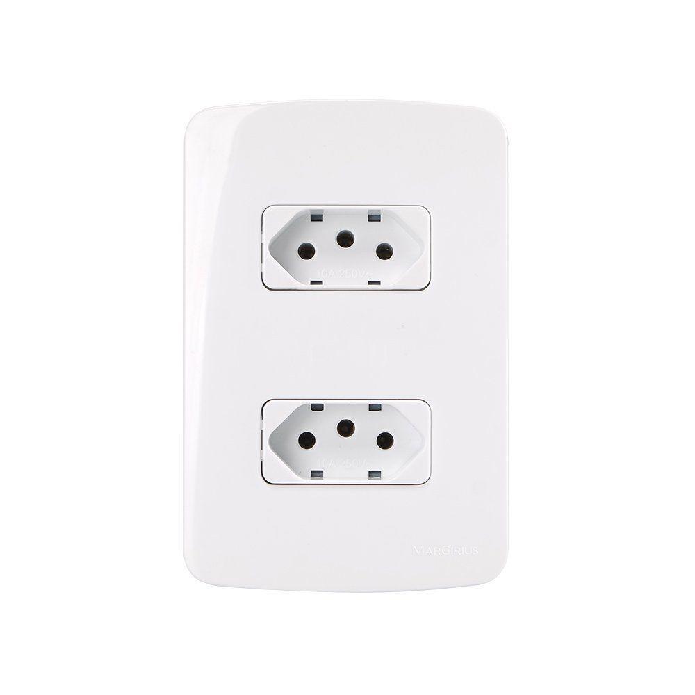 Tomada Dupla Margirius B3 2p+t 10a Com Placa 4x2 Branca - 1