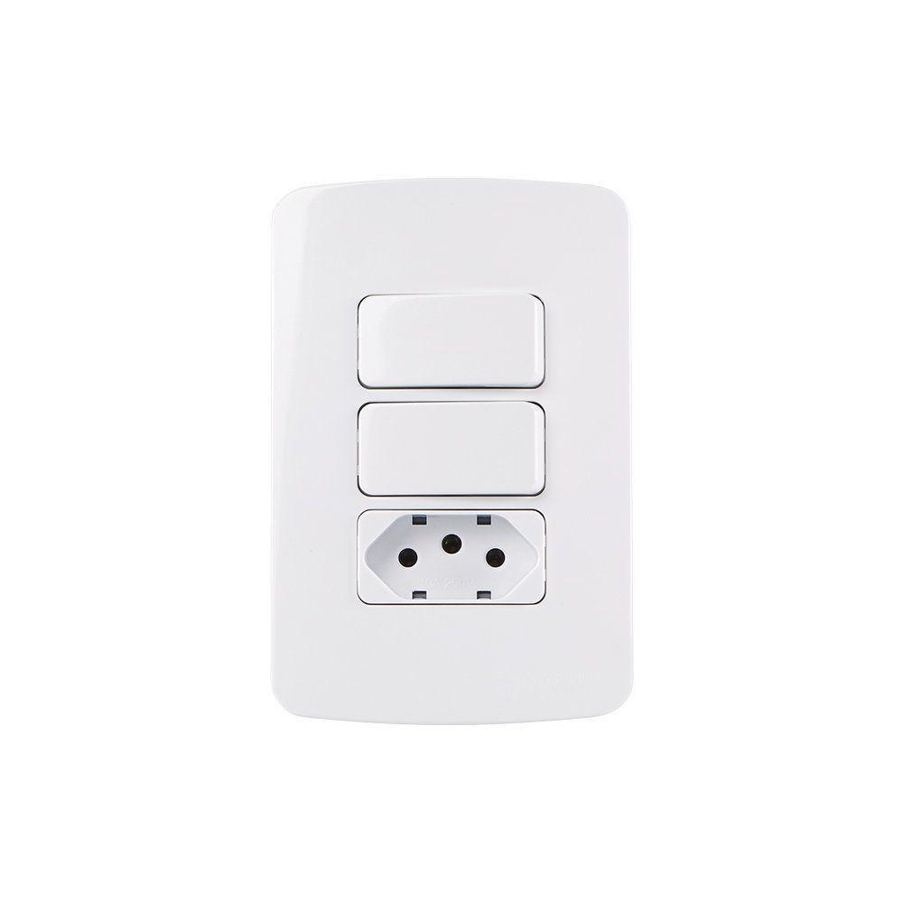 Interruptor Simples Duplo 10a E Tomada 2p+t 10a Margirius B3 Com Placa 4x2 Branco - 1
