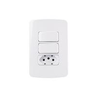 Interruptor Simples Duplo 10a E Tomada 2p+t 10a Margirius B3 Com Placa 4x2 Branco - 1