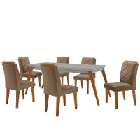 Mesa Copper 180cm Mdf Vidro E 6 Cadeiras Melissa Vel Capuccino /off /naturale /serig Off Com Vidro - 2