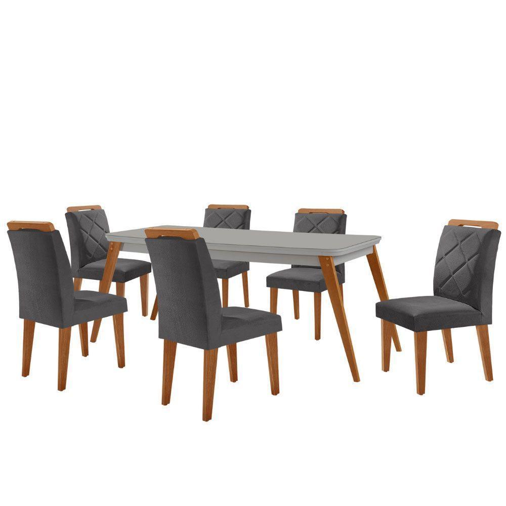 Mesa Copper 180cm Mdf Vidro E 6 Cadeiras Melissa Veludo Grafite/off /nat/serig. Off Com Vidro - 2