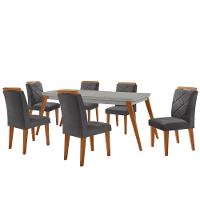 Mesa Copper 180cm Mdf Vidro E 6 Cadeiras Melissa Veludo Grafite/off /nat/serig. Off Com Vidro - 2