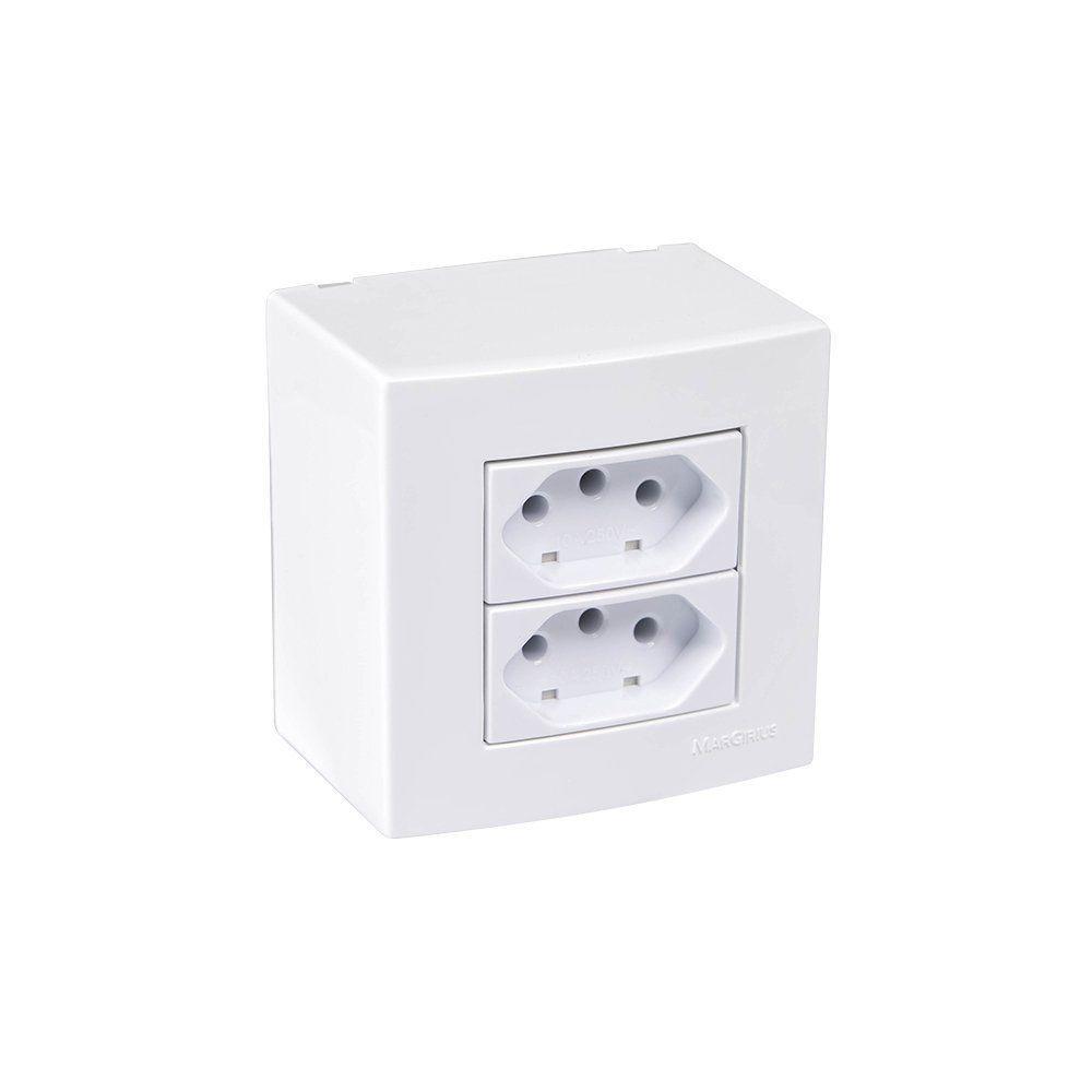 Caixa De Sobrepor 75x75 Com Tomada Dupla Margirius Sleek 2p+t 10a Branca - 1
