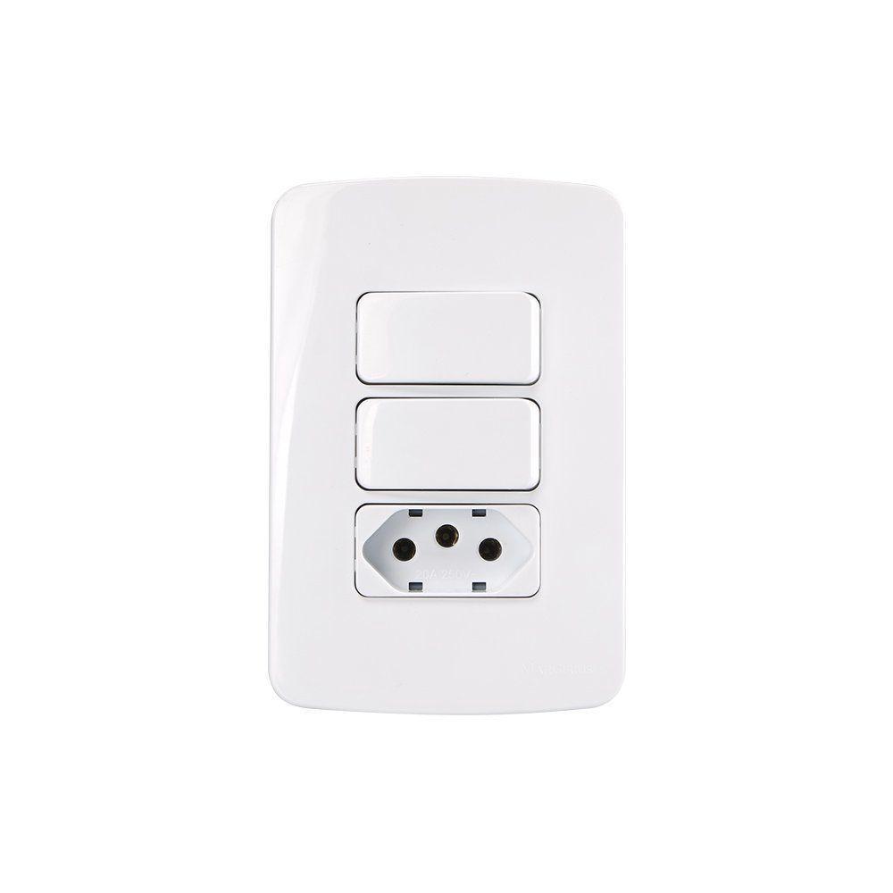 Interruptor Simples Duplo 10a E Tomada 2p+t 20a Margirius B3 Com Placa 4x2 Branco - 1