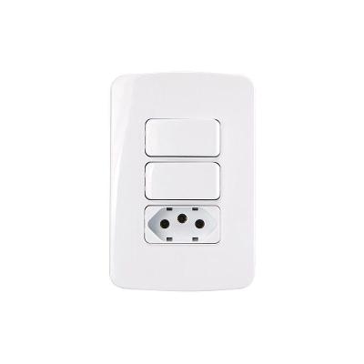 Interruptor Simples Duplo 10a E Tomada 2p+t 20a Margirius B3 Com Placa 4x2 Branco
