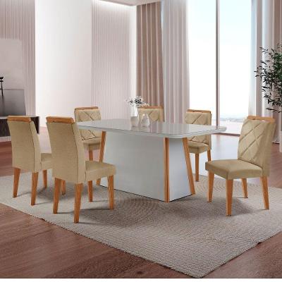 Mesa Diane 180cm Mdf Vidro E 6 Cadeiras Melissa Turim 07/off/naturale/serig. Off Com Vidro
