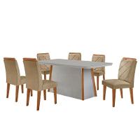 Mesa Diane 180cm Mdf Vidro E 6 Cadeiras Melissa Turim 07/off/naturale/serig. Off Com Vidro - 2