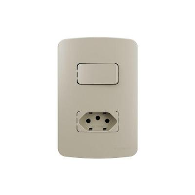 Interruptor Simples 10a E Tomada 2p+t 10a Margirius B3 Colors Com Placa 4x2 Pérola Pérola