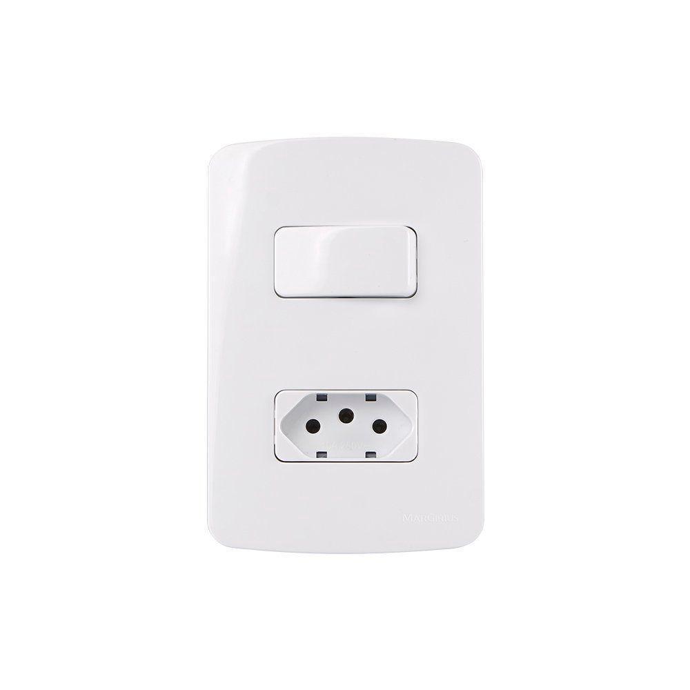 Interruptor Paralelo 10a E Tomada 2p+t 10a Margirius B3 Com Placa 4x2 Branco - 1