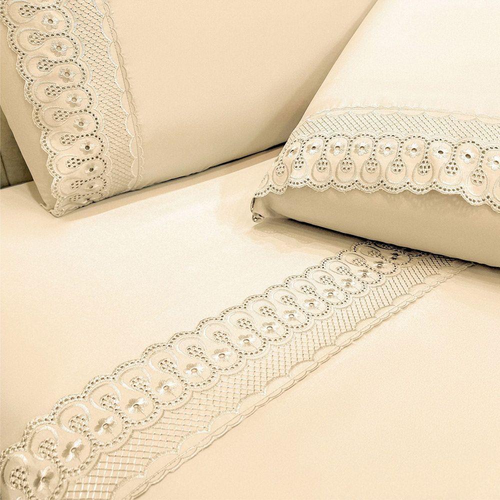 Jogo De Cama Lençol Casal D Mais 4 Peças - Palha - 100% Poliéster - 1