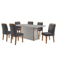 Mesa Diane 180cm Mdf Vidro E 6 Cadeiras Melissa Veludo Grafite/off /nat/serig. Off Com Vidro - 6