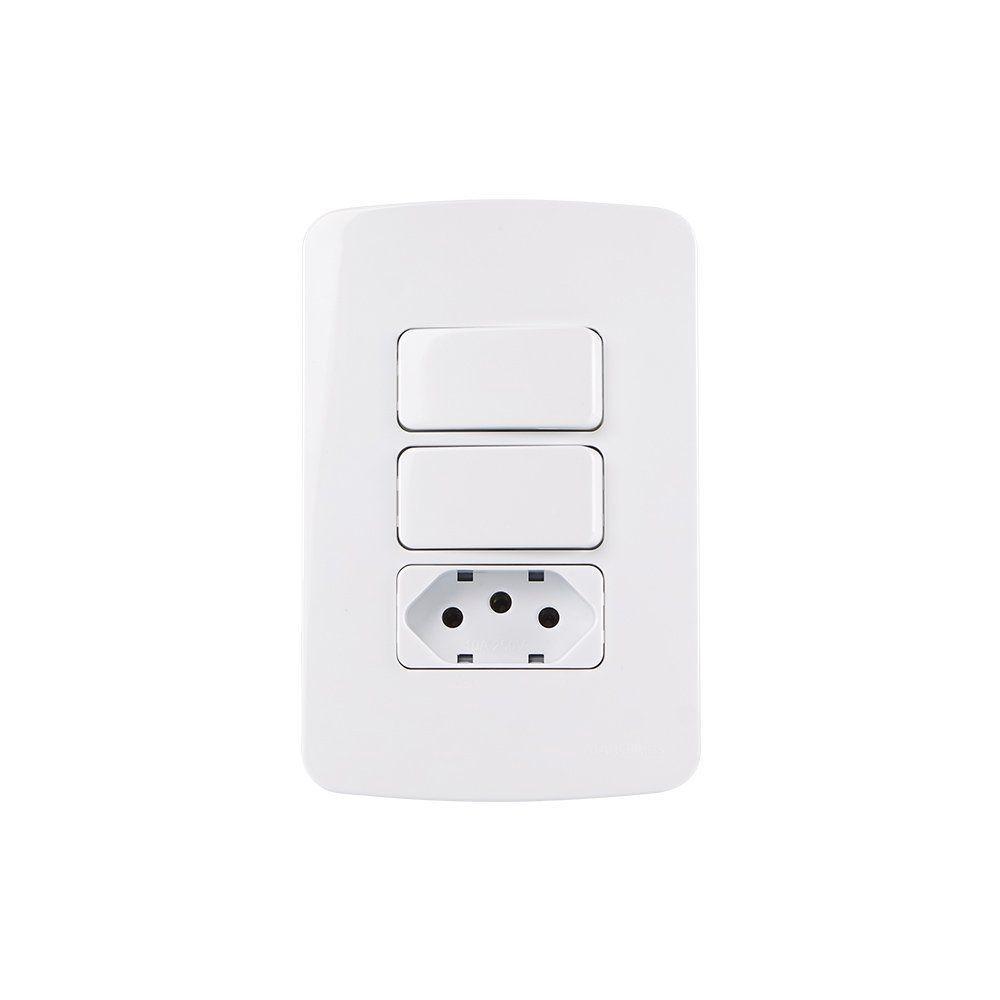 Interruptor Paralelo Duplo 10a E Tomada 2p+t 10a Margirius B3 Com Placa 4x2 Branco - 1