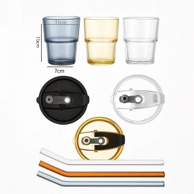 Copo De Vidro Com Canudo Tampa E Vedação 450ml Dourado