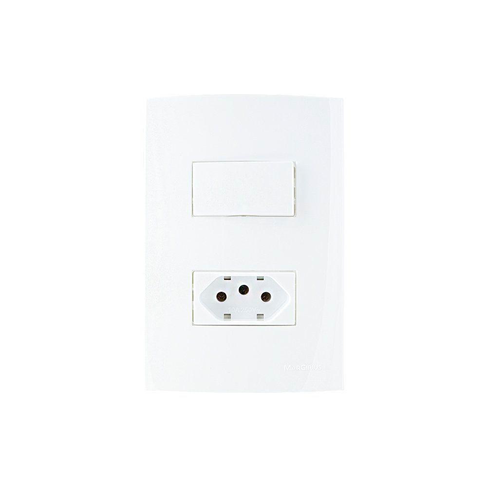 Interruptor Paralelo 10a E Tomada 2p+t 10a Margirius Sleek Com Placa 4x2 Branco - 1