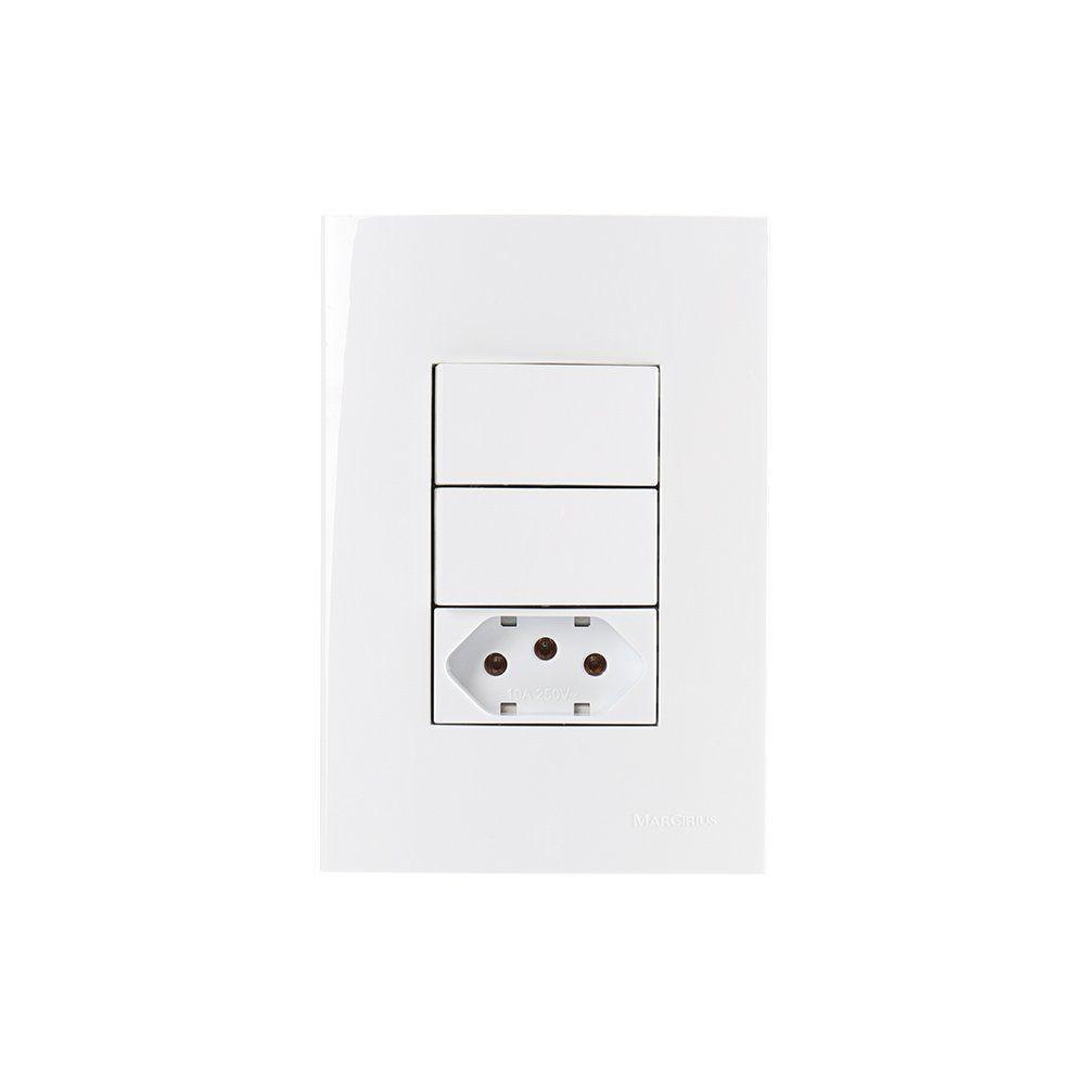 Interruptor Paralelo Duplo 10a E Tomada 2p+t 20a Margirius Sleek Com Placa 4x2 Branco - 1
