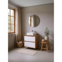 Gabinete Para Banheiro Com Cuba E Espelho Redondo 60cm Mdf Freijo Dubai - On Móveis - 1