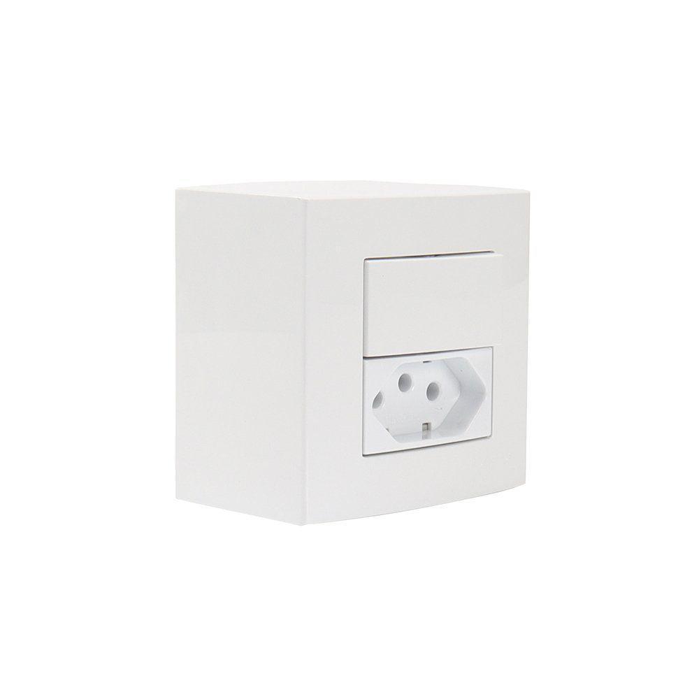 Caixa De Sobrepor 75x75 Com Interruptor Simples 10a E Tomada 2p+t 10a Margirius Sleek Branca - 1