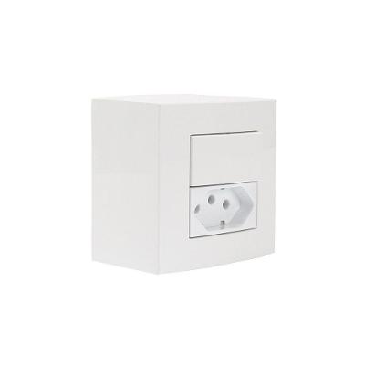 Caixa De Sobrepor 75x75 Com Interruptor Simples 10a E Tomada 2p+t 10a Margirius Sleek Branca