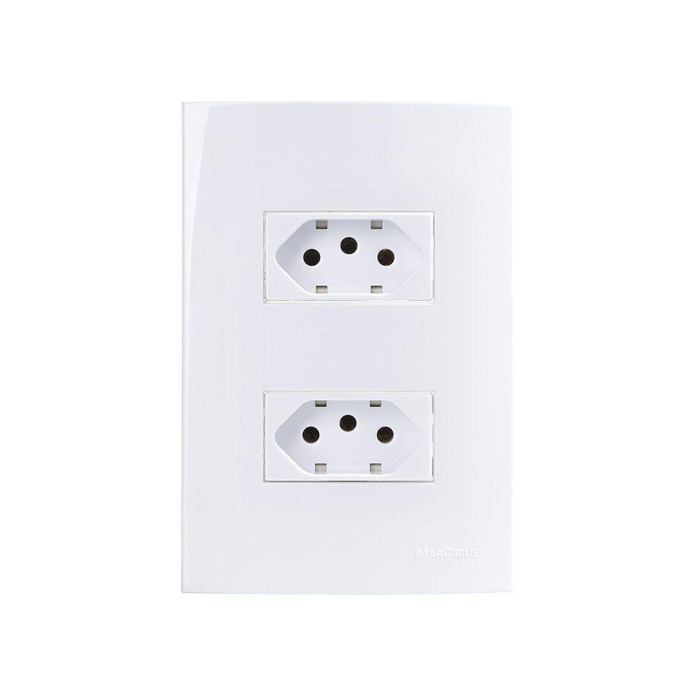 Tomada Dupla Margirius Sleek 2p+t 10a Com Placa 4x2 Branca - 1
