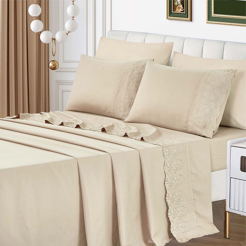 Jogo De Cama Lençol Casal Desirre 4 Peças - Palha - 100% Poliéster - 2