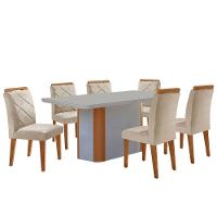 Mesa Isadora 180cm Mdf Vidro E 6 Cadeiras Melissa Veludo Creme /off /naturale /serig Off Com Vidro - 2