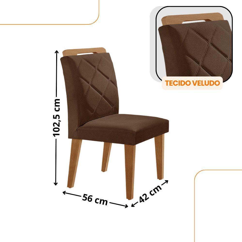 Mesa Isadora 180cm Mdf Vidro E 6 Cadeiras Melissa Vel Marrom /off /naturale /serig Off Com Vidro - 3