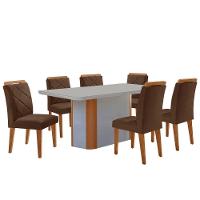 Mesa Isadora 180cm Mdf Vidro E 6 Cadeiras Melissa Vel Marrom /off /naturale /serig Off Com Vidro - 2