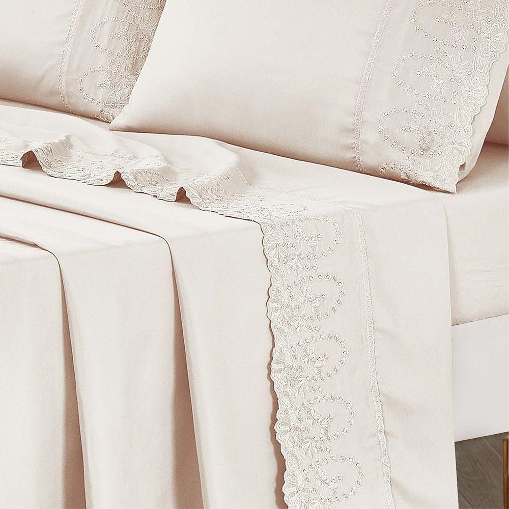 Jogo De Cama Lençol King Desirre 4 Peças - Palha - 100% Poliéster - 3