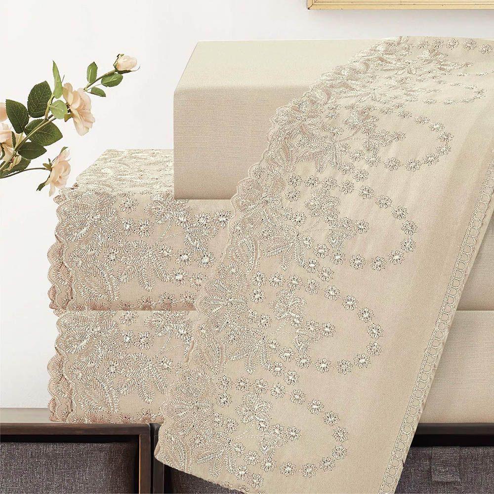 Jogo De Cama Lençol King Desirre 4 Peças - Palha - 100% Poliéster - 5