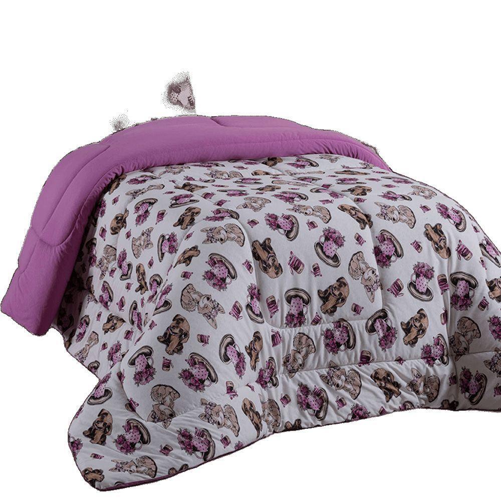 Edredom Mimos Solteiro Dupla Face Malha Manta Soft Cachorro - 100% Algodão - 1