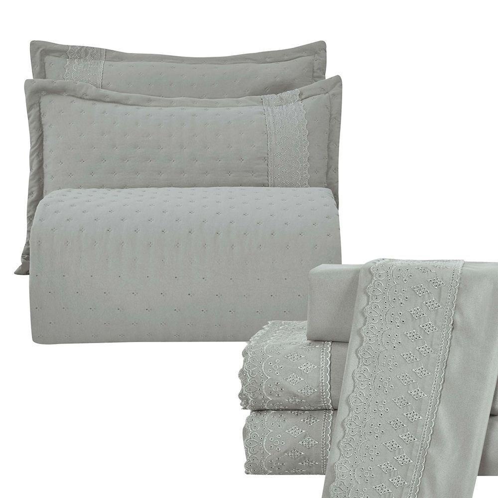 Kit Cobre Leito E Lençol King Melody Dupla Face 7 Peças - Cinza - 100% Poliéster - 1