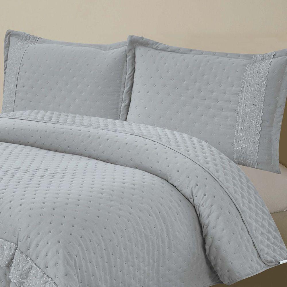 Kit Cobre Leito E Lençol King Melody Dupla Face 7 Peças - Cinza - 100% Poliéster - 3