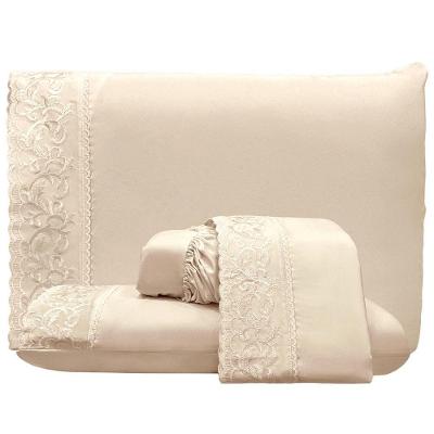 Jogo De Cama Lençol Casal Top Line 4 Peças - Palha - 100% Poliéster