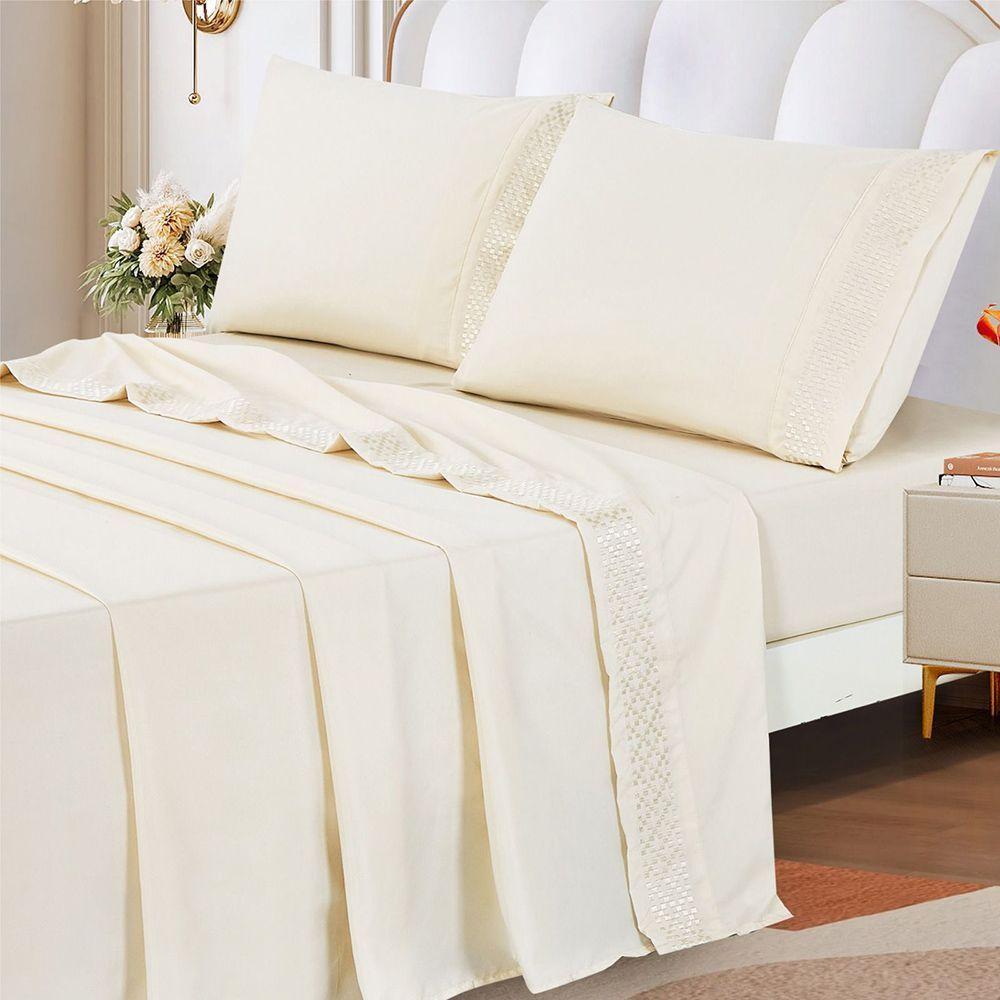 Jogo De Cama Lençol King Eclipse 4 Peças - Palha - 100% Poliéster - 2