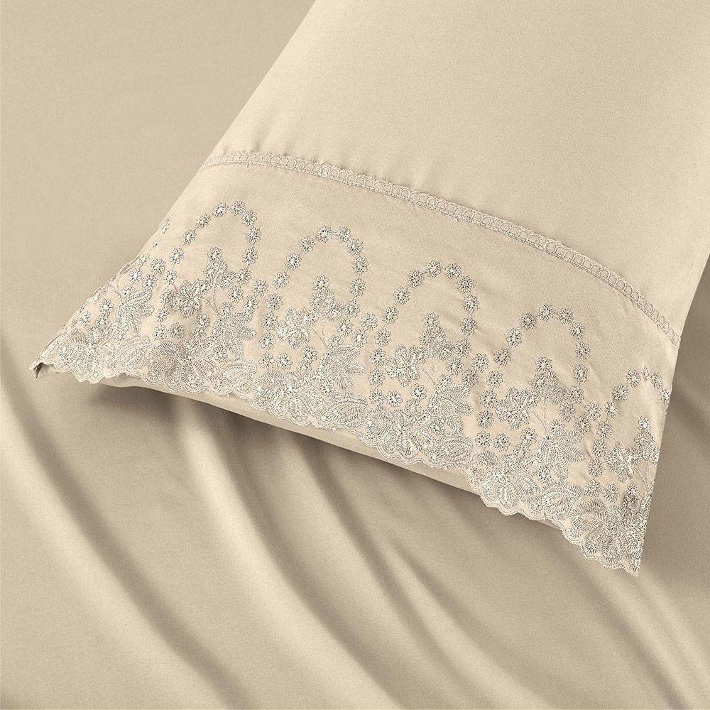 Jogo De Cama Lençol Queen Desirre 4 Peças - Palha - 100% Poliéster - 4