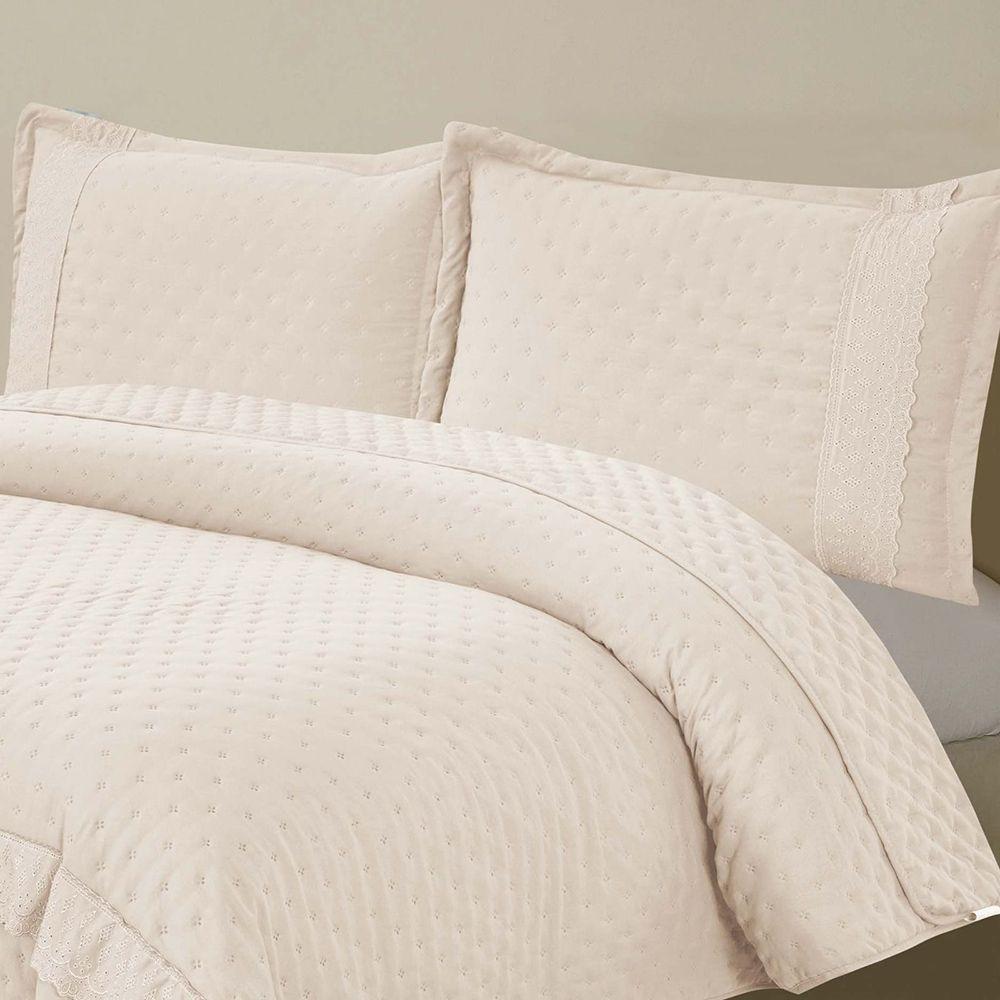 Kit Cobre Leito E Lençol Casal Melody Dupla Face 7 Peças - Palha - 100% Poliéster - 3