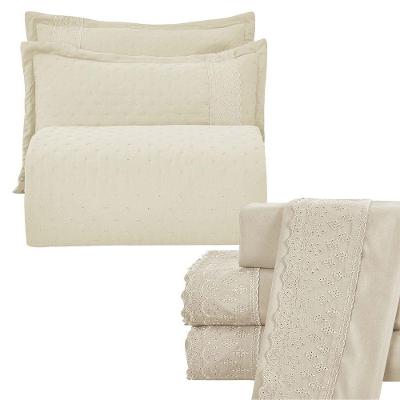 Kit Cobre Leito E Lençol Casal Melody Dupla Face 7 Peças - Palha - 100% Poliéster